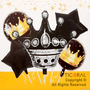 SET DE GLOBOS METALIZADO CORONA PRINCESA NRGRO 5 UNIDADES X 1